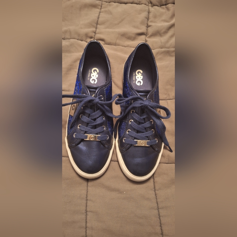 GBG Los Angeles Sz 8 Sequined Shoes Navy Blue Football Night Casual Date Night